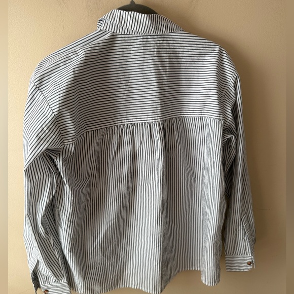 Anthropologie Maeve Floral Sequin Striped Cotton Button-down Shirt - 00 - Picture 3 of 7